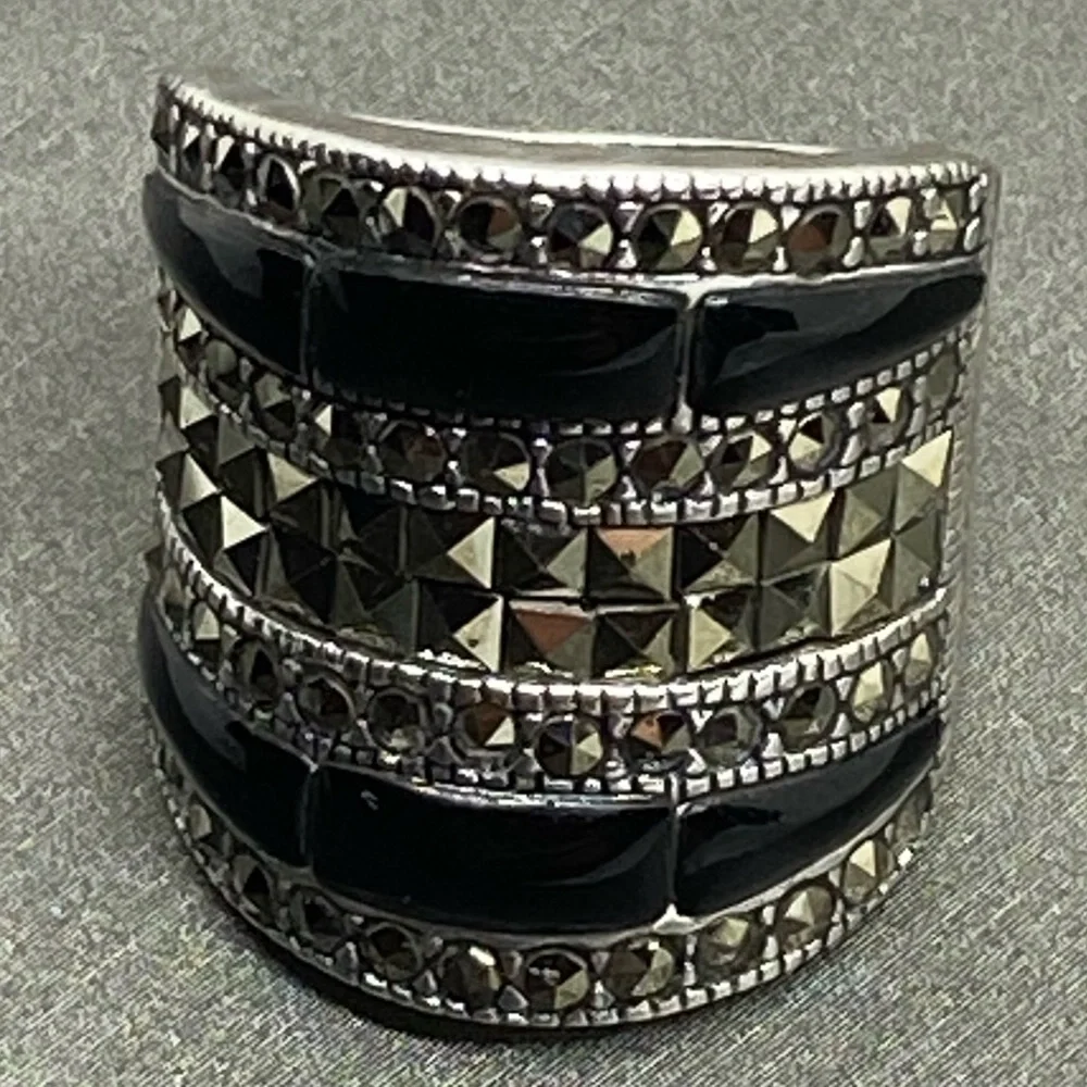 Grace & Heart G&H GARBO RING .925 STERLING SILVER PYRITE Onyx SIZE 6 BRAND NEW